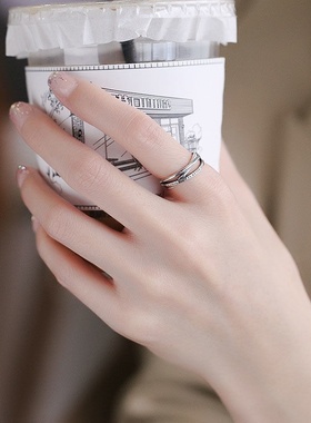 交织戒指ins日韩风饰品冷淡气质简约英文多层开口调节食指戒