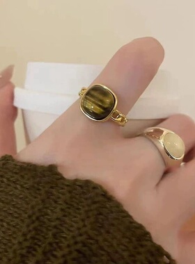 秋冬款复古美拉德猫眼开口戒指感小众设计食指戒网红个性指环