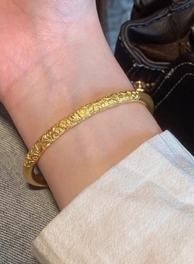 哪吒乾坤圈传承古法素圈紫荆花草纹卷草纹实心手镯宫廷