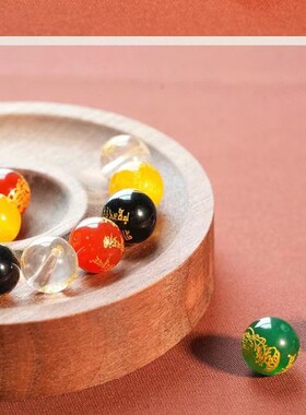 天然玛瑙烫金红黑黄绿白五路财神圆珠散珠diy彩色五色转运珠