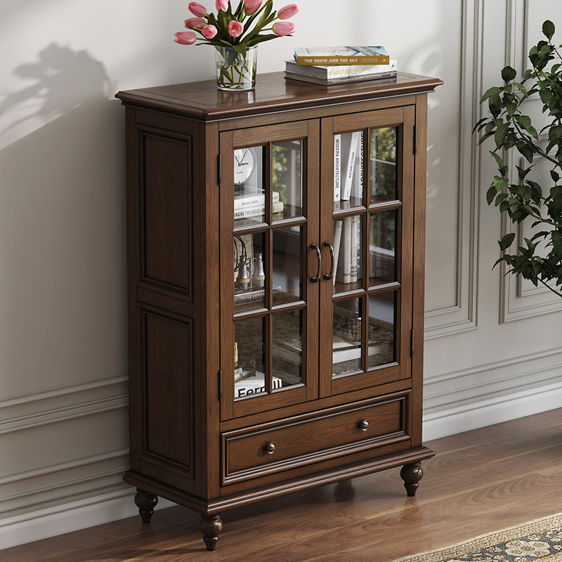 森趣美式复古乡村矮柜子收纳储物柜白蜡木双开门矮酒柜欧式风格,淘宝优惠券,粉丝福利购,淘宝优惠卷