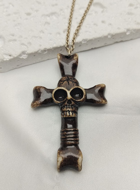 树脂女嘻哈风项链骷髅头十字架