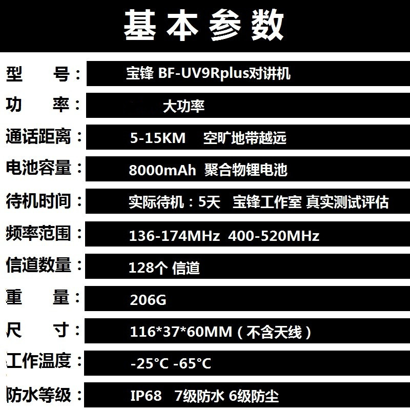 宝锋BF-UV9Rplus防水对讲机IP67海事船台甚高频民用户外UV-5R手持-图3