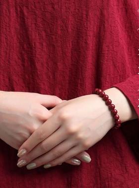 朱砂单圈手链女素圈珠本命年紫金砂手串男士朱砂手串朱砂爆款手串