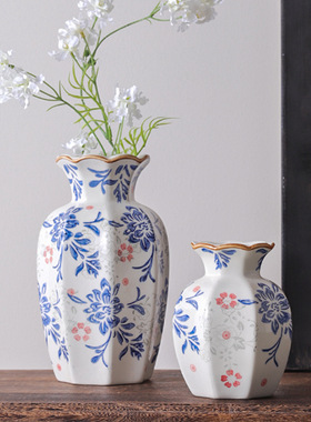 中古风青花瓷器新中式复古陶瓷花瓶高级感插花器家居桌面摆件新年