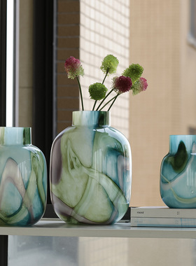 SoftHome北欧渐变拼色玻璃花瓶摆件客厅餐桌水培复古花瓶装饰品