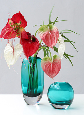 SoftHome北欧艺术透明彩色厚底玻璃花瓶客厅餐桌装饰花器