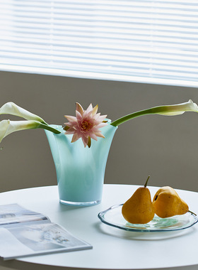 SoftHome创意北欧褶子波浪口白菜玻璃花瓶家居软装台面水培果盘