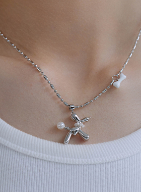 S925纯银珍珠小狗项链女