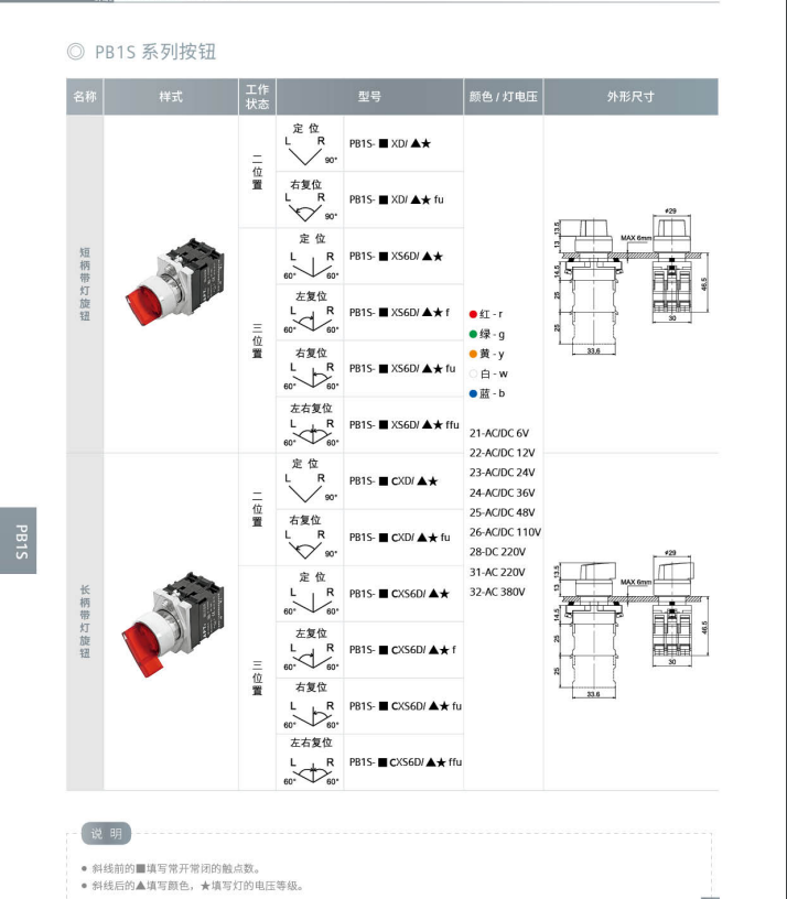 正品APT短柄旋钮开关带灯旋钮PB1S-10XD/R23二档三档定位开关复位 - 图0