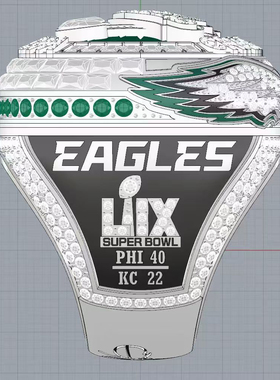 2025年新款NFL费城老鹰队冠军戒指银色一体老鹰戒指