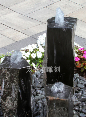 庭院天然玄武岩流水钵石柱涌泉户外造景半抛光式喷泉景观石雕水景