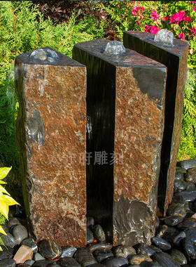 玄武岩流水石柱景观喷泉涌泉水池庭院花园小品田园循环水系三段式