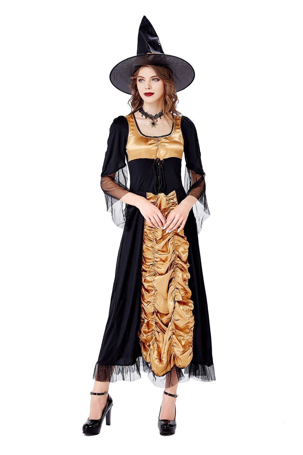 新款万圣节女巫cosplay服邪恶魔女皱褶连衣裙化妆舞会服装 演出服