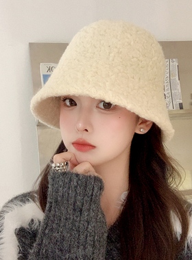 帽子女秋冬季渔夫帽显脸小百搭随意韩版时尚水桶帽大保暖毛绒盆帽