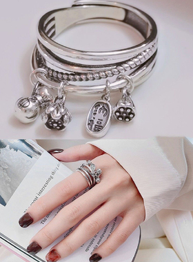 招财纳福莲蓬高级感戒指女chic时尚个性百搭推拉可调节