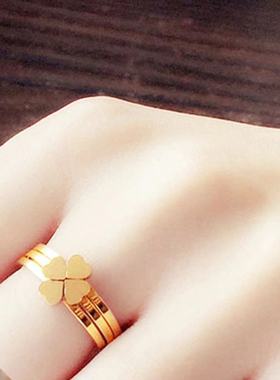 四叶草三合一戒指女玫瑰金抖音同款18K金食指戒学生