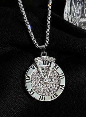 ins冷淡风罗马数字毛衣链时来运转长款项链男嘻哈百搭可转动吊坠