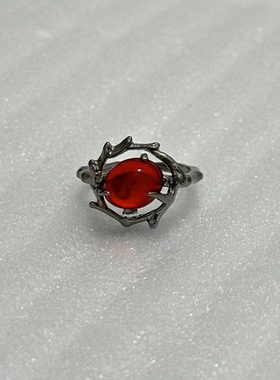 熔岩液态荆棘开口戒指红宝 石欧美高级开口食指甜酷风镂空肌理戒