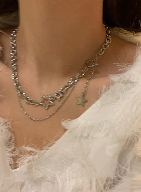 YH高级感星星双层项链女冷淡风ins嘻哈短款锁骨链潮气质链条颈链