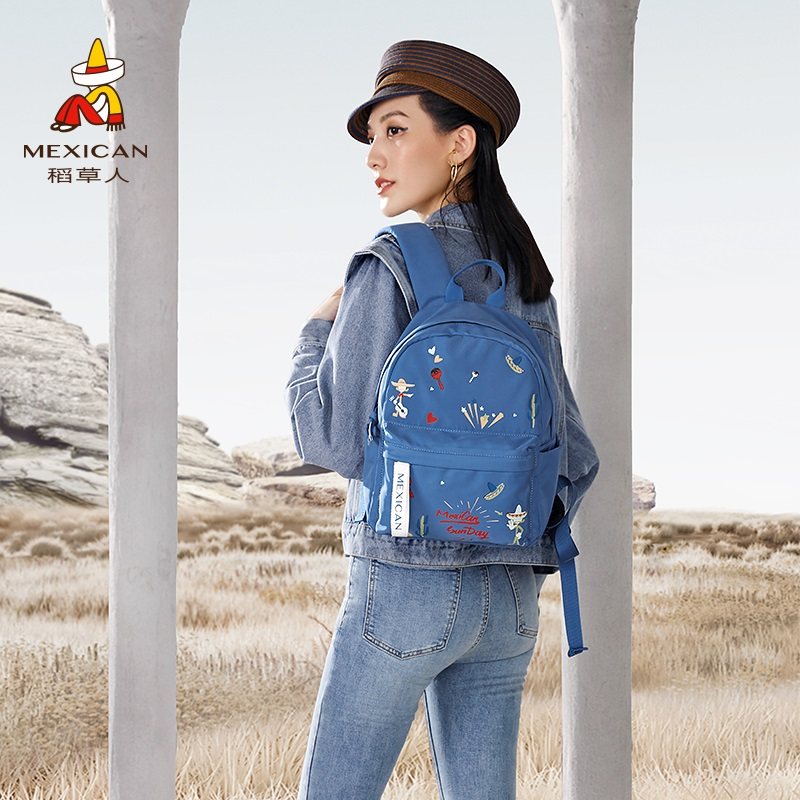 稻草人2020新款潮流休闲女帆布包包 mexican稻草人胡瑞双肩背包