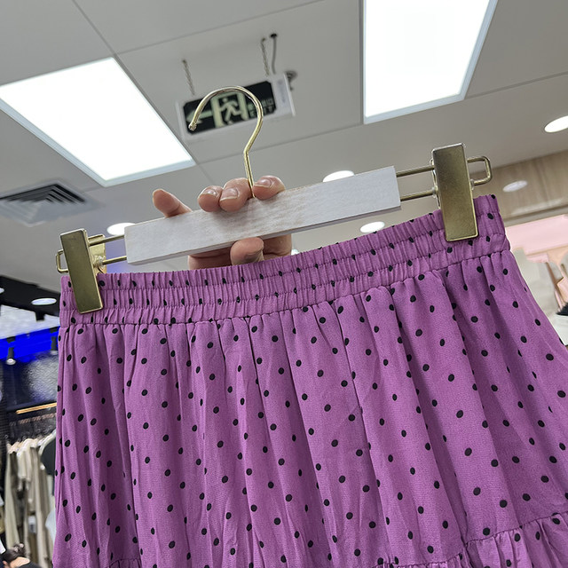 Retro polka dot chiffon pleated full skirt