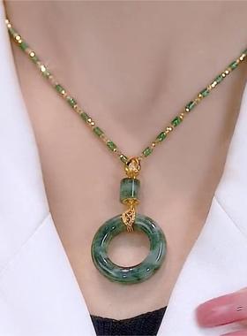 2023新款轻奢小众渐变绿色平安扣吊坠项链气质复古高级感锁骨