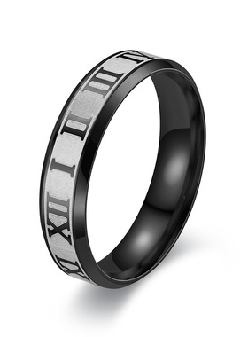 跨境饰品批发 欧美个性罗马数字钛钢指环6MM激光雕刻戒指减压