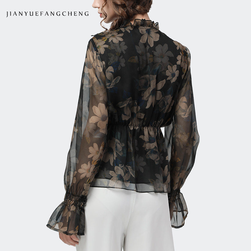 欧洲站遮肚子显瘦碎花小衫女雪纺衫 简约方程女装蕾丝衫/雪纺衫