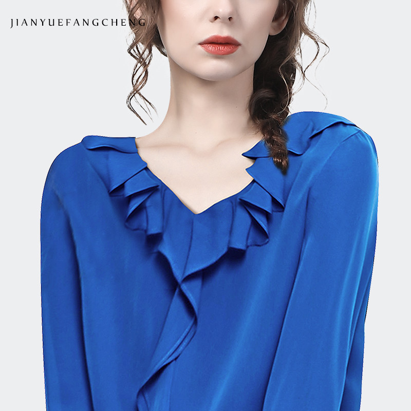 欧货2022春装宽松法式洋气长袖衬衫 简约方程女装蕾丝衫/雪纺衫