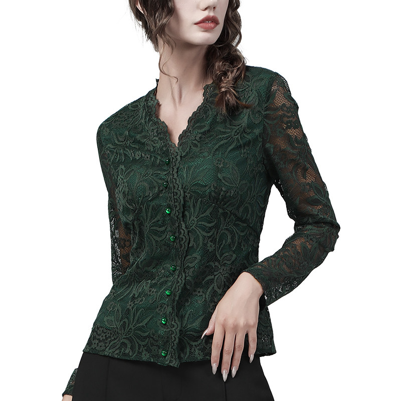 法式别致设计感长袖女2022洋气t恤 简约方程女装蕾丝衫/雪纺衫