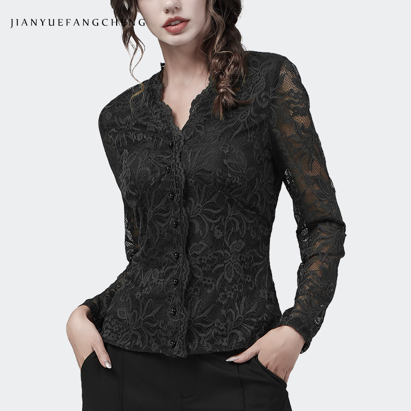 法式别致设计感长袖女2022洋气t恤 简约方程女装蕾丝衫/雪纺衫