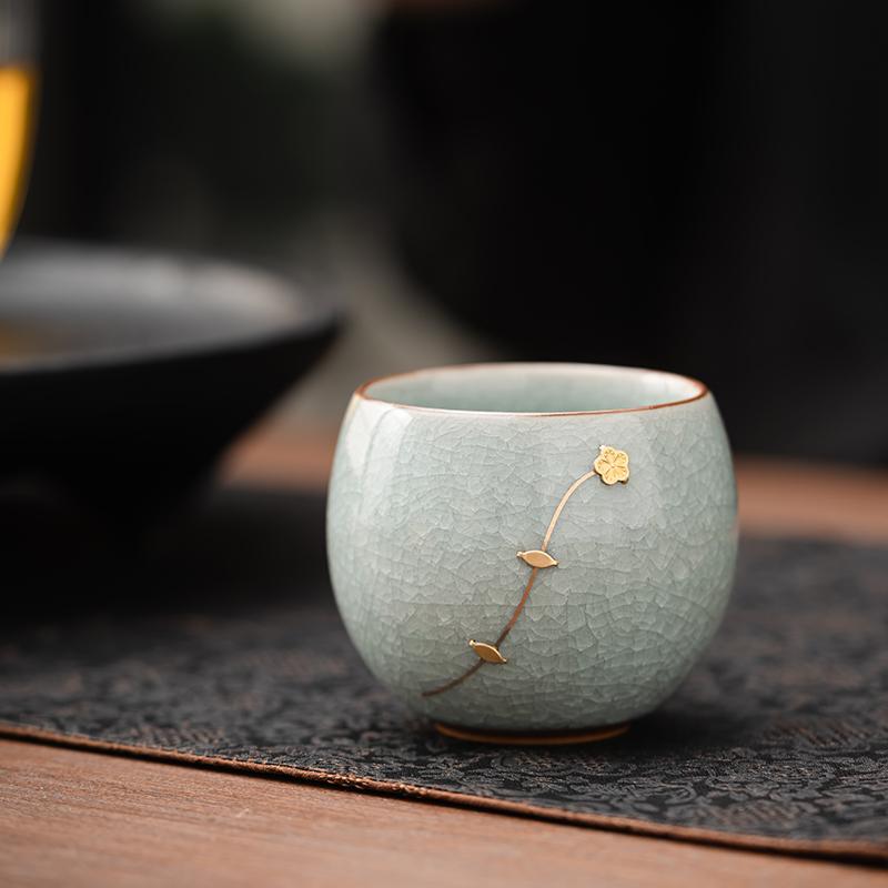 锔钉冰花汝窑茶杯2025新款高端功夫陶瓷品茗主人杯送礼长辈 - 图2