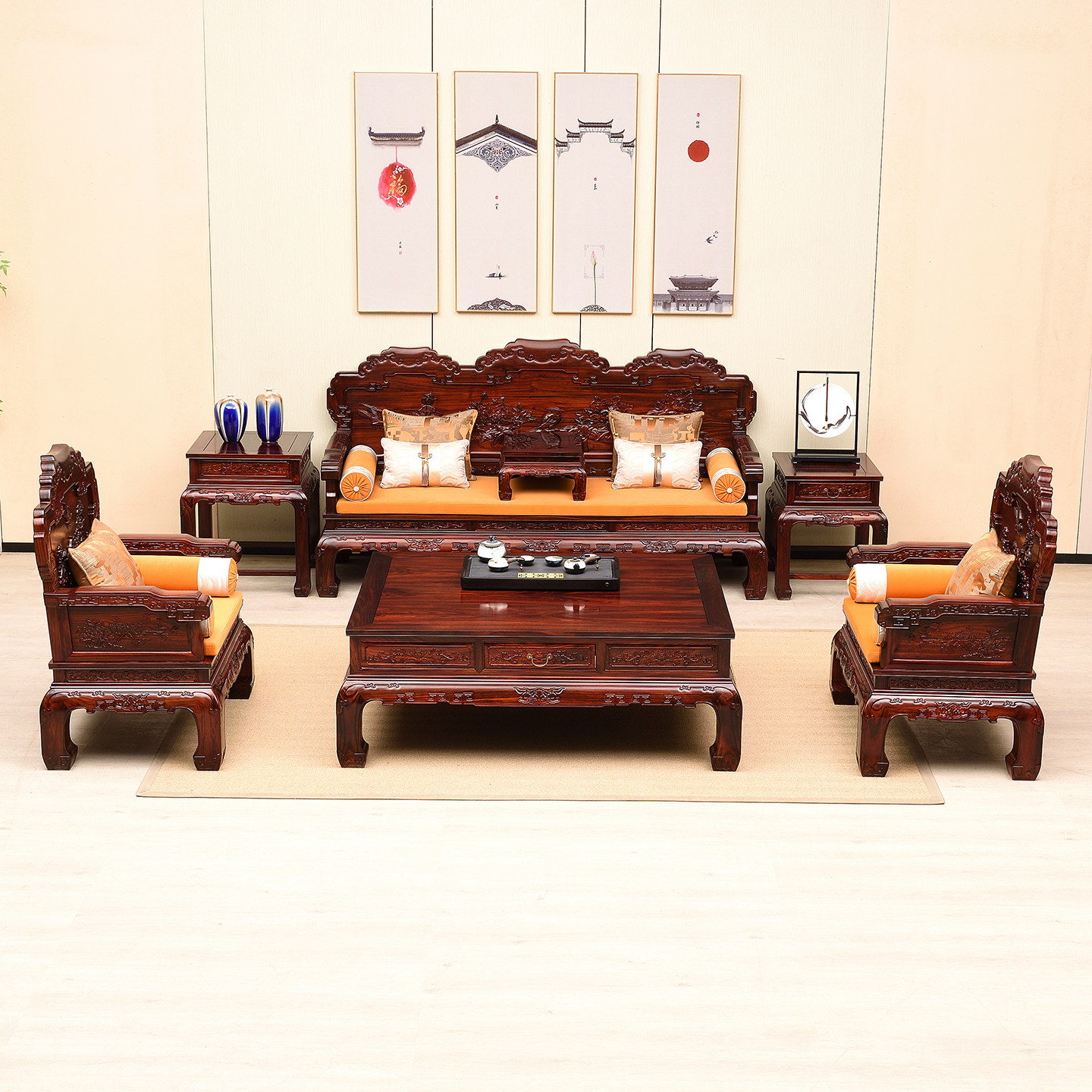 精工阔叶黄檀沙发中式印尼黑酸枝红木家具客厅全套东阳工厂直销