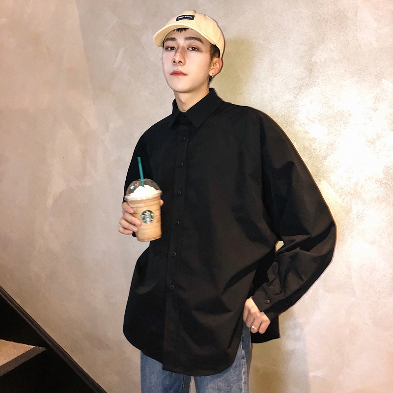 秋季衬衫男高级感痞帅ins雅痞黑色春秋外套男设计感小众衬衣长袖