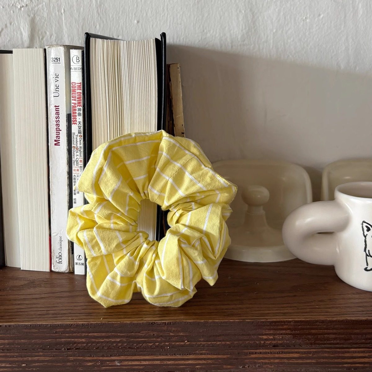 AULDCAT 2024FW 纯棉大肠发圈 柠檬黄条纹 偏光粉,淘宝优惠券,粉丝福利购,淘宝优惠卷