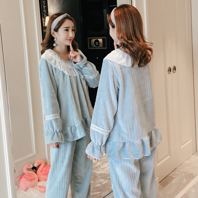 冬加厚加绒法兰绒公主风珊瑚绒睡衣 玛宝娜睡衣/家居服套装