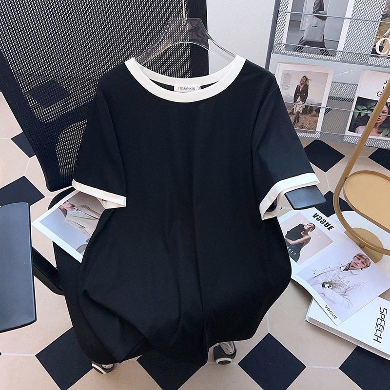 七月原创大码女装~净面撞色加肥加大宽松大版纯色短袖T恤女300斤,淘宝优惠券,粉丝福利购,淘宝优惠卷