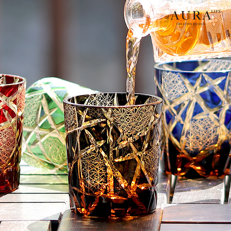 AURA'S个性江户切子杯诸神的黄昏琥珀闪电手工雕刻水晶威士忌酒杯 - 图3