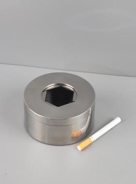 现代简约不锈钢旋转式带盖防飞灰烟灰缸客厅公司办公室家居装饰品