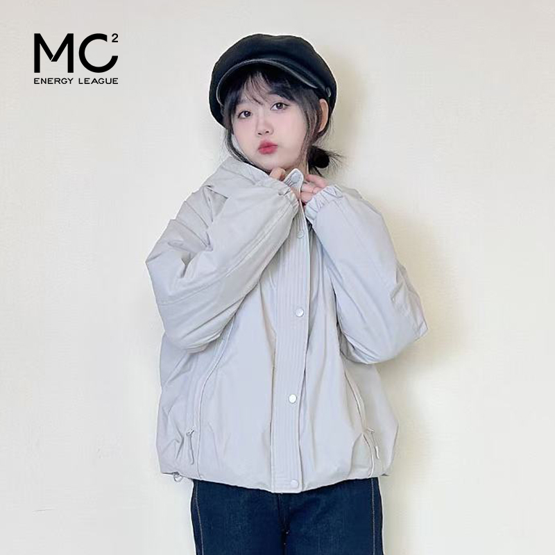 mc2加绒加厚连帽外套短款女装冬季新款下摆打褶流行好看小个子 - 图0