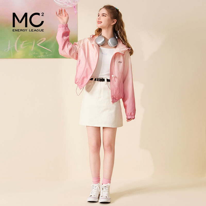 mc2夏季粉色渐变薄款外套女2024新款工装风设计感小个子