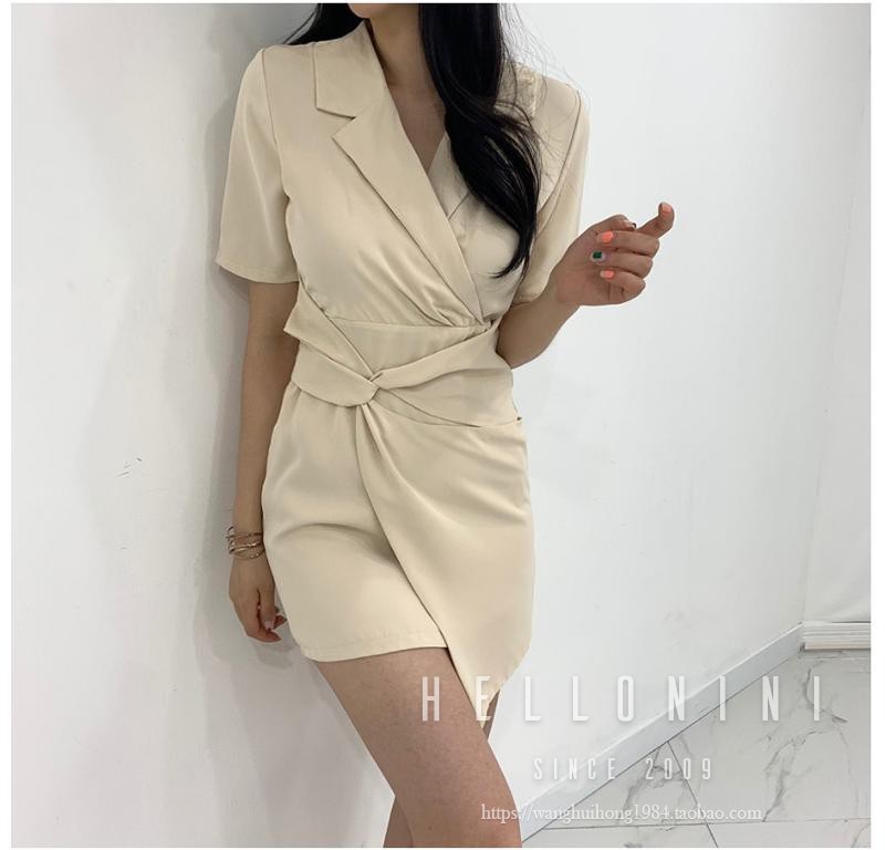 现货韩国东大门夏季女2025新款韩范拧褶纯欲拼接修身短袖连衣裙bo - 图1