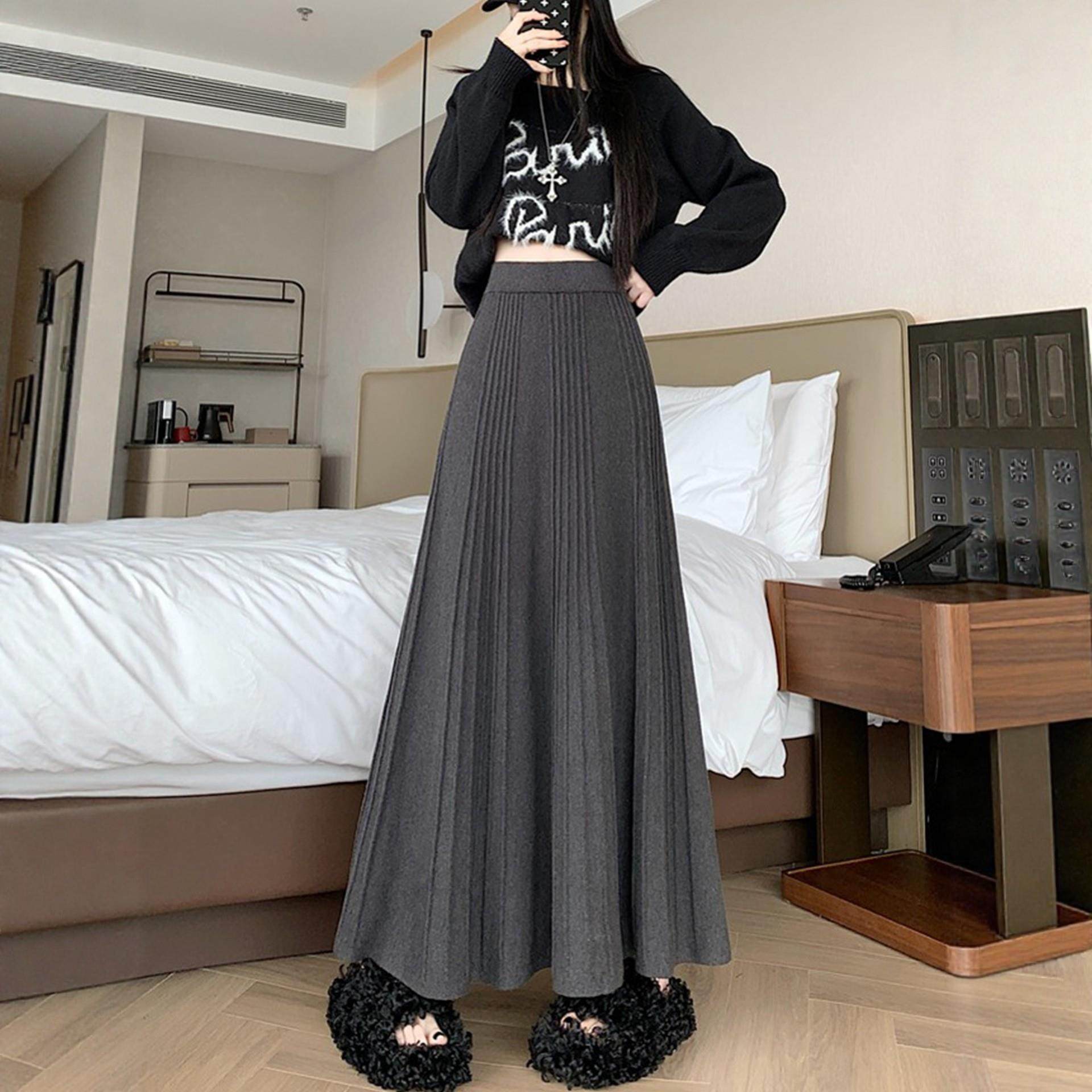 大码灰色针织半身长裙女秋冬巨好看的半裙胖mm高腰显瘦a字百褶裙,淘宝优惠券,粉丝福利购,淘宝优惠卷