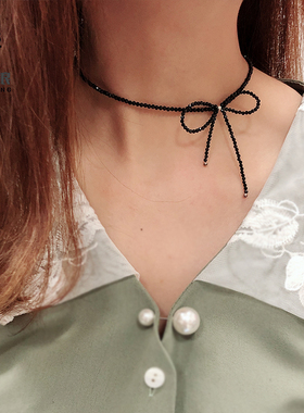 原创锁骨链二姑娘天然黑尖晶石女