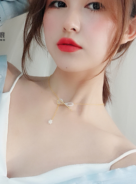 包金白色国潮风锁骨链小红书同款