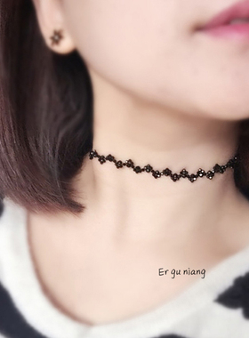 复古风天然手工黑色波浪闪亮项链