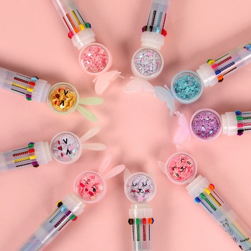 Милые блестки для ногтей, многоцветная шариковая ручка, обучающие цветные карандаши, канцтовары для школьников, десять цветов, подарок на день рождения