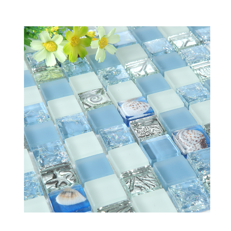 水晶玻璃贝壳游泳池马赛克背景墙海洋蓝色浴室水池鱼池泡池瓷砖