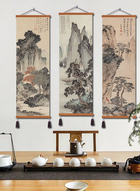 听琴图千里江山图玄关挂画